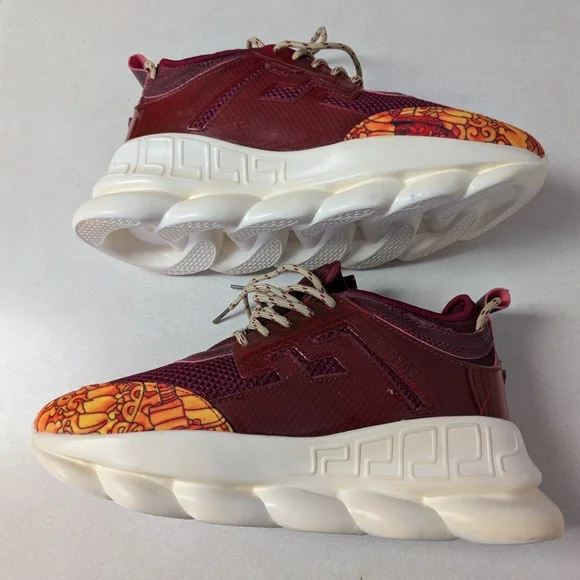 NWT Versace Chain Reaction Sneakers - Burgundy and Orange - Picture 12 of 13